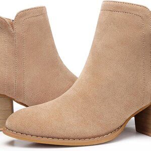 Brand New Women's Ankle Boots Heel: Chunky Low Heeled Almond Toe Short Booties w